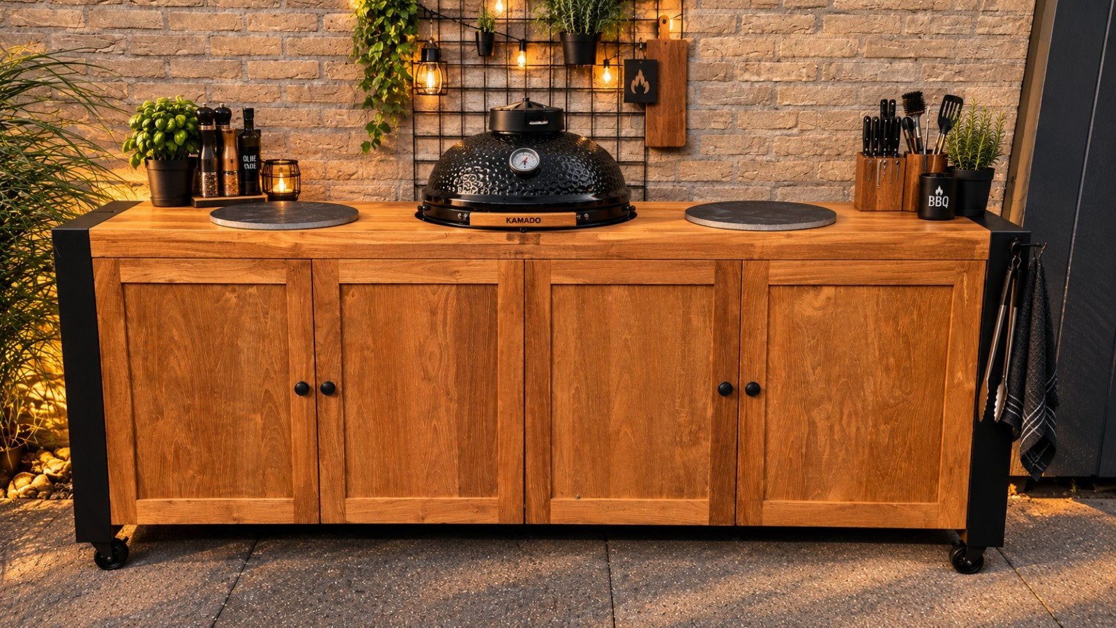Kamado Buitenkeuken Teak Hout, Ophalen of Verzenden, Nieuw, Houtskool