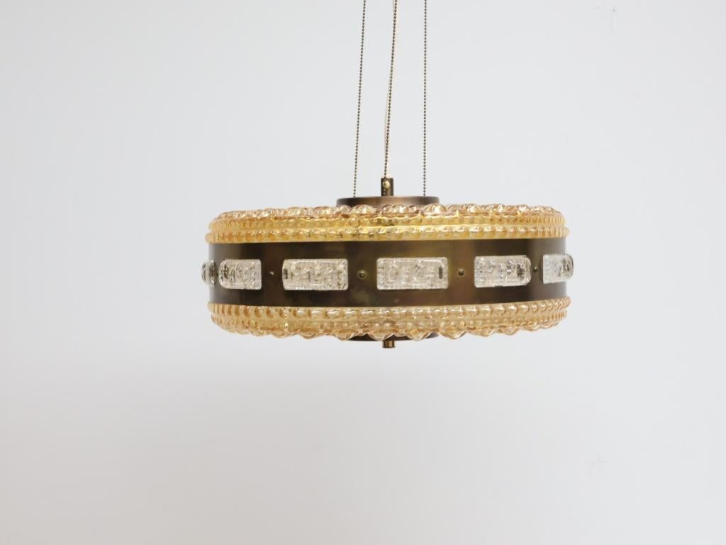 Deense hanglamp | Vintage | Vitrika Denmark, Huis en Inrichting, Lampen | Hanglampen, Gebruikt, Minder dan 50 cm, Glas, Metaal
