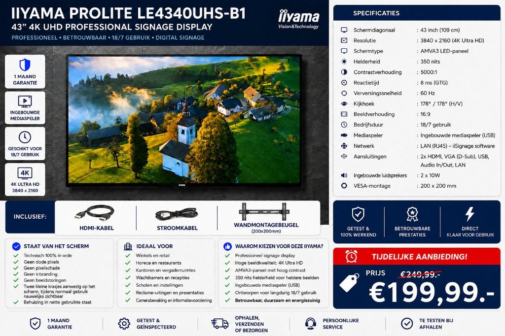 🖥️Iiyama ProLite  43" inch PRO | 4K monitor | Garantie |✅, Gaming, Iilyama, HDMI, VA