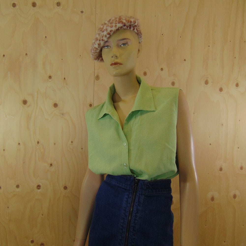 Vintage groen wit geruite mouwloze blouse maat 48, Verzenden, Maat 46/48 (XL) of groter, Zo goed als nieuw, Vintage