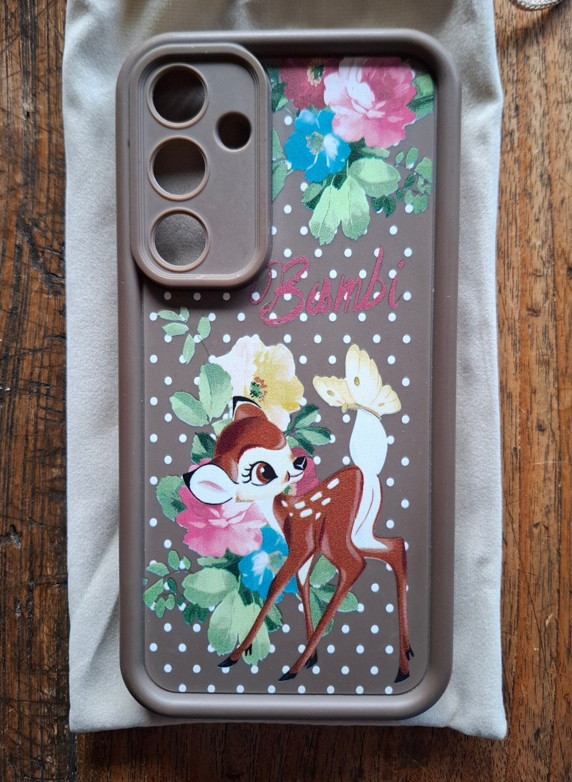 Telefoonhoesje tbv Samsung A55 taupe kleur & bambi 💐🌸🌺🌹, Ophalen of Verzenden, Nieuw