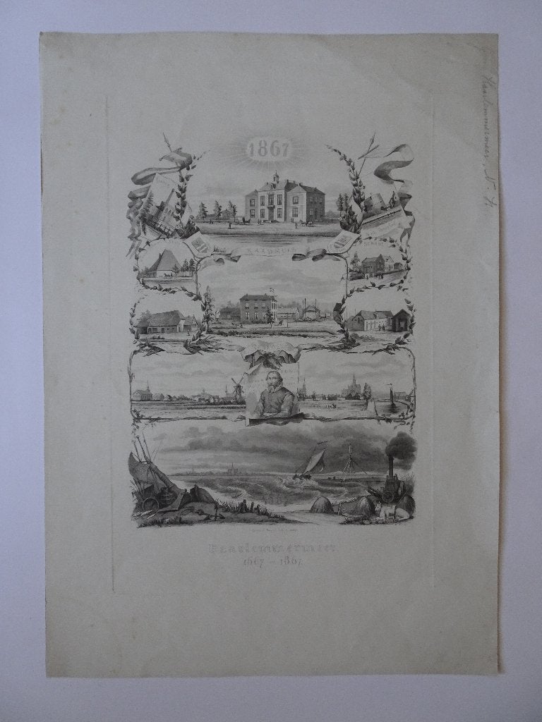 gravure Haarlemmermeer 1667-1867, Taurel 1867, Antiek en Kunst, 1800 - 1899, Verzenden, Gravure, Origineel