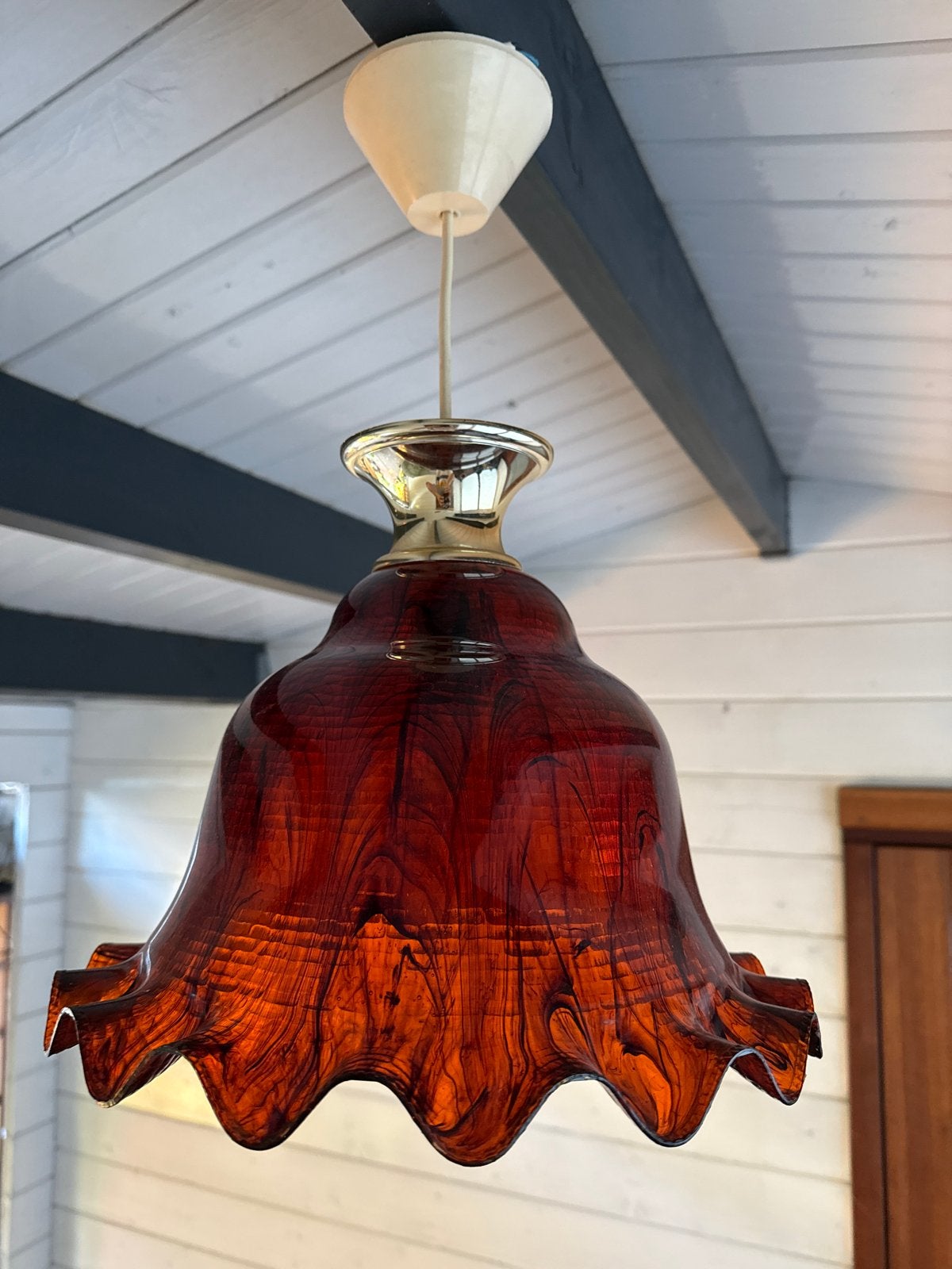 Vintage hanglamp jaren '70 - Amberkleurig kunststof, Ophalen