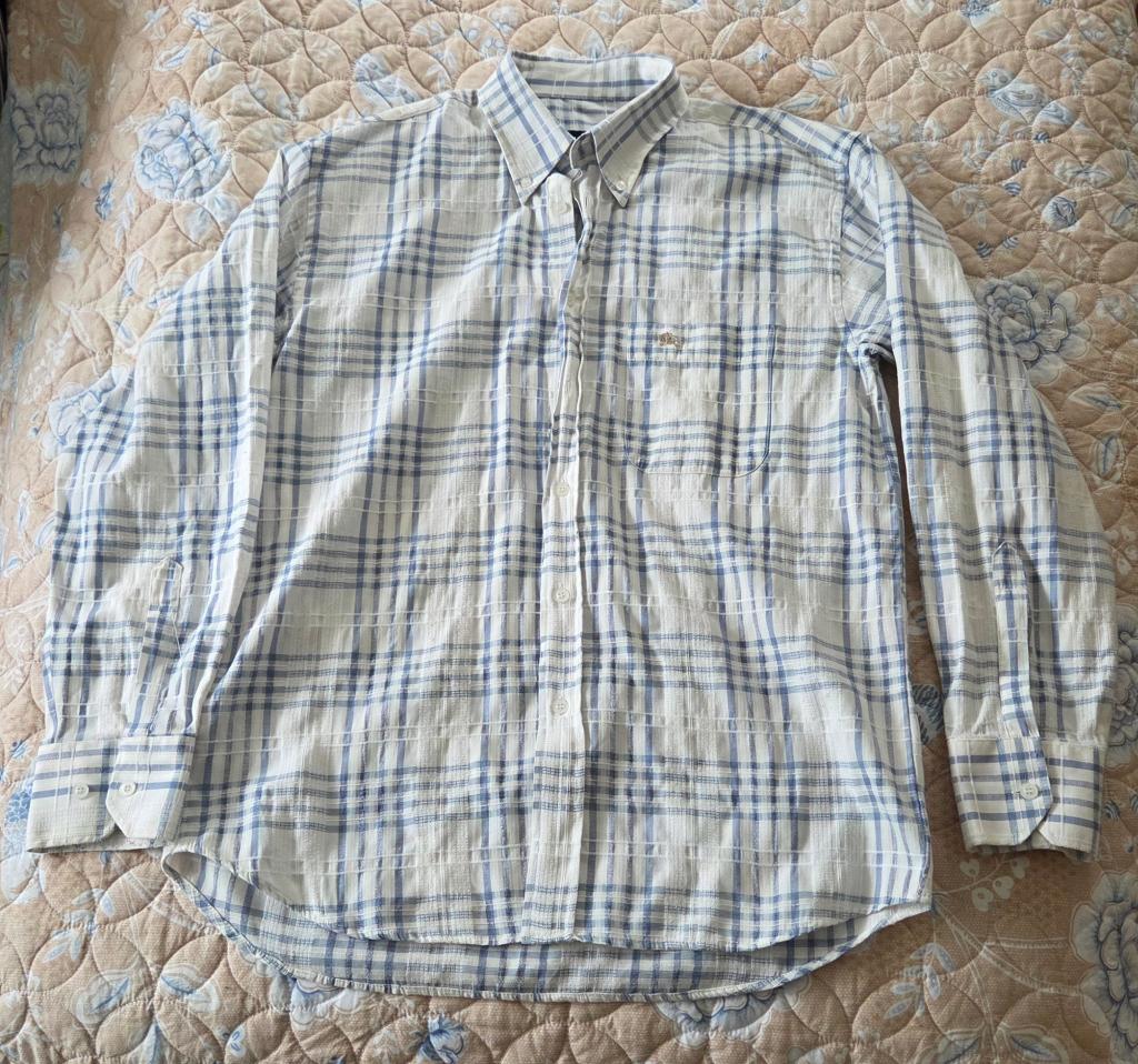 Wit blauw geruit overhemd Burberry - L, Kleding | Heren, Ophalen of Verzenden, Zo goed als nieuw, Wit, Burberry