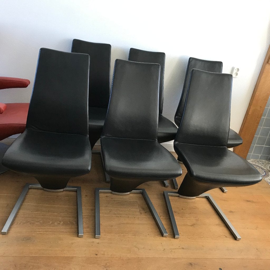 6 IZGS Rolf Benz 7800 stoelen stoel modern leer zwart, Ophalen, Zwart, Leer, Zo goed als nieuw