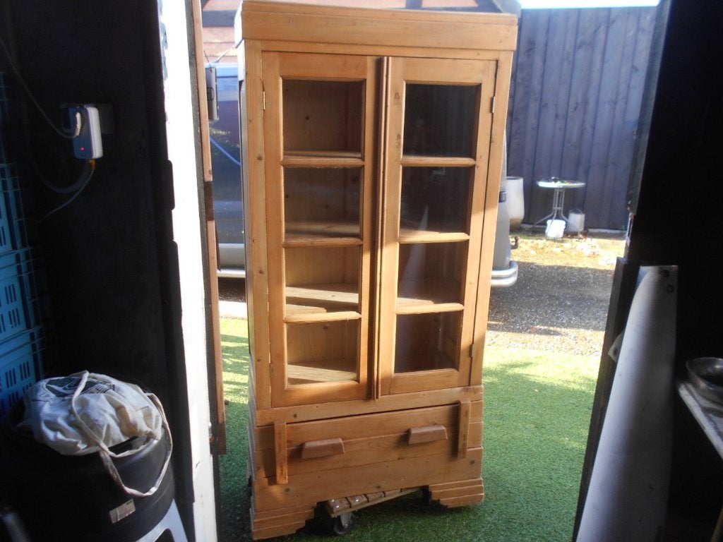 Oud grenen Vitrine kast, Ophalen, Gebruikt, 50 tot 100 cm, 150 tot 200 cm