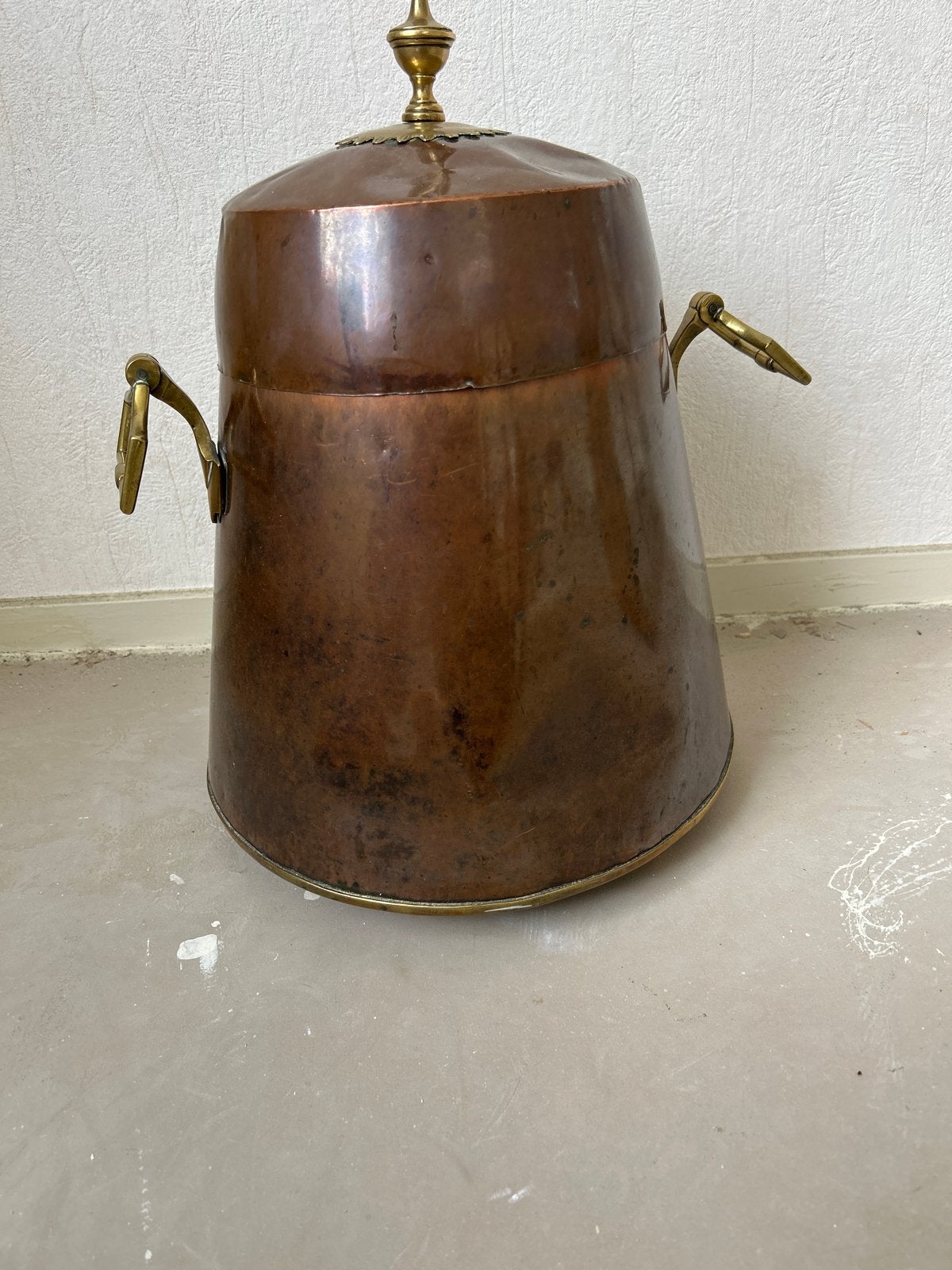 Antieke koperen doofpot met messing handvaten, Ophalen of Verzenden, Koper