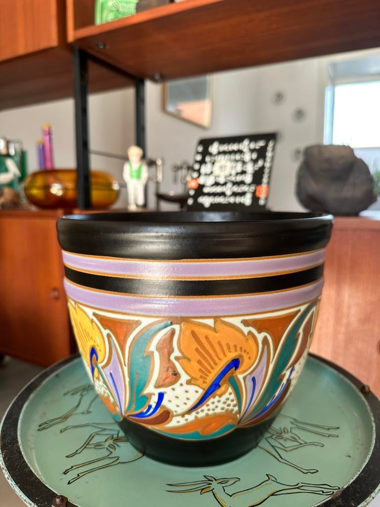 Art Deco Bloempot Cachepot ESKAF Groot, Ophalen of Verzenden