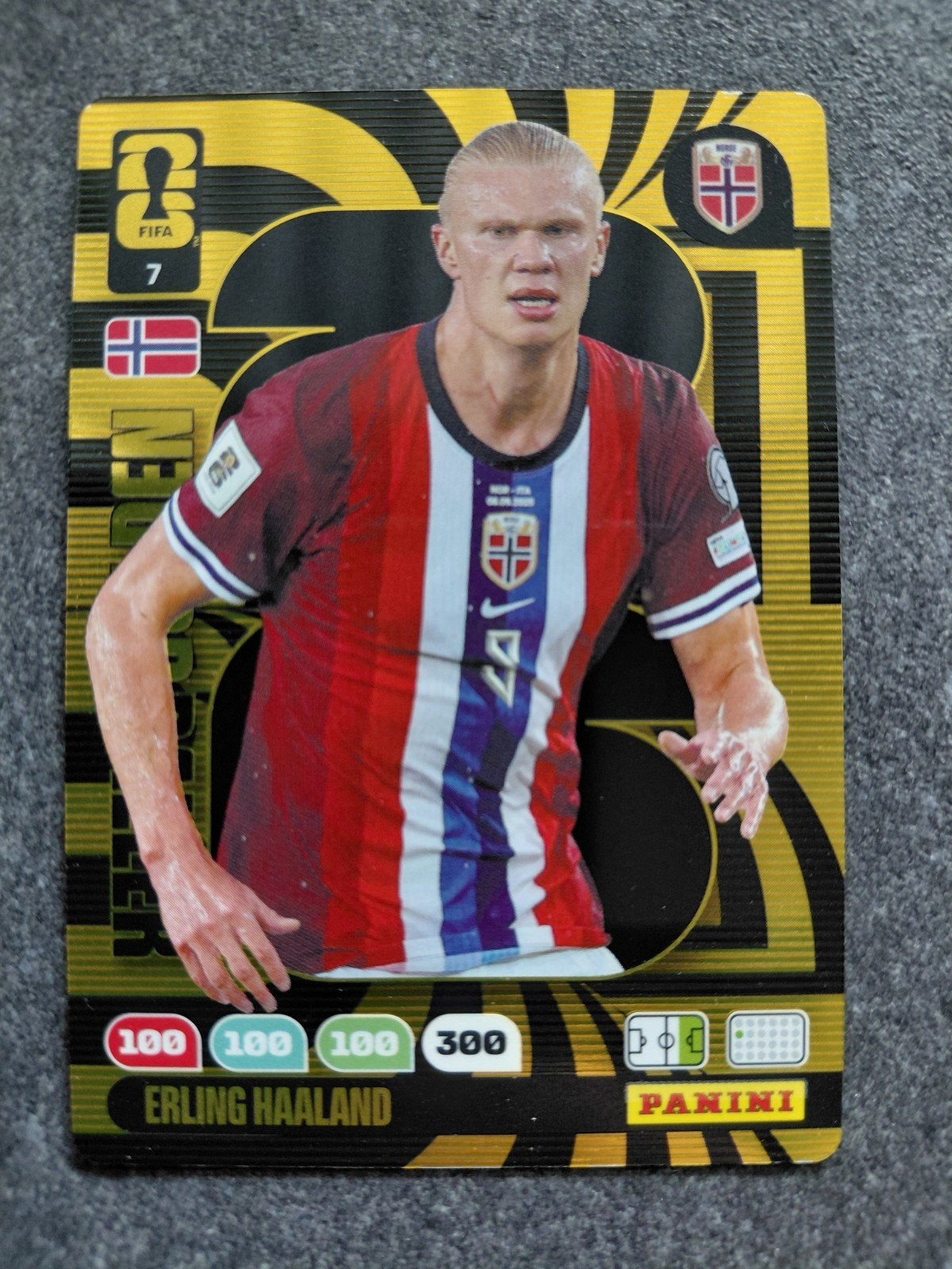 Golden Baller Panini 2026 World Cup Haaland, Ophalen of Verzenden, Zo goed als nieuw, Buitenlandse clubs, Poster, Plaatje of Sticker