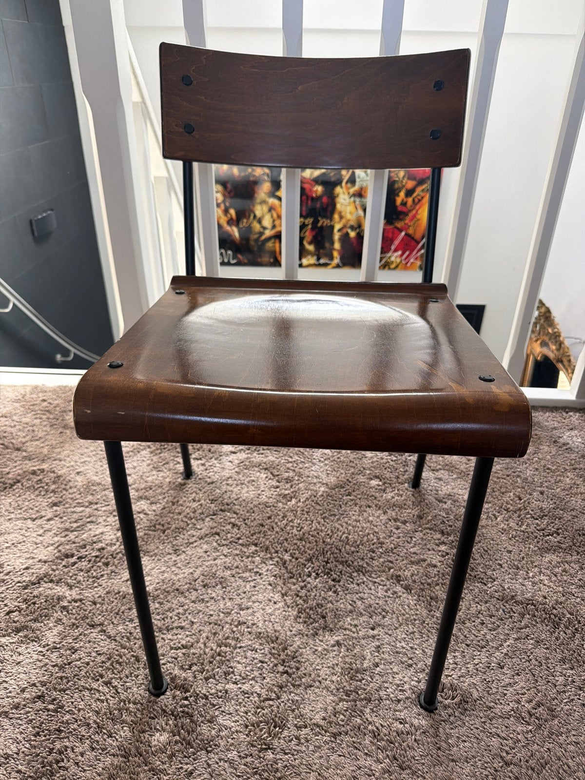 Vintage houten stoel met metalen frame, Antiek en Kunst, Ophalen