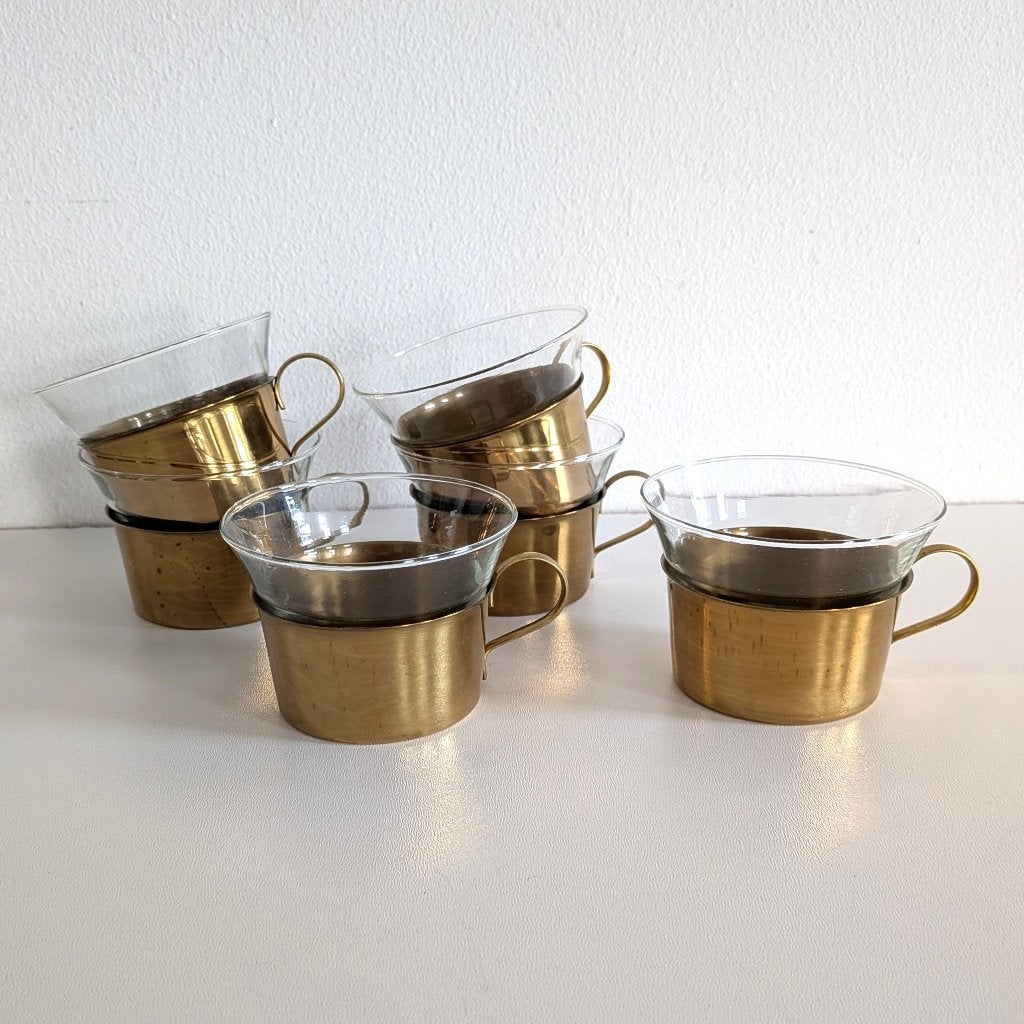 Vintage retro thee koffie kopjes theekopjes Koper Glas, Overige merken, Vintage, Ophalen of Verzenden, Glas