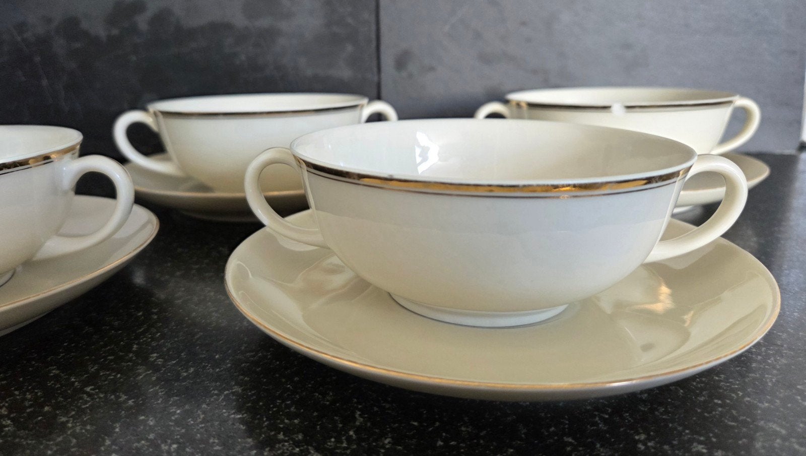 Arzberg Vintage 4 soepkom/schotel, roomkleur gouden bies, Antiek en Kunst, Ophalen of Verzenden