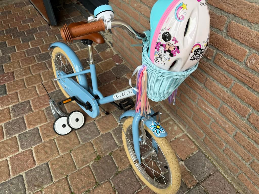 Veloretti maxi kinderfiets 16 inch met zijwieltjes en mandje, Ophalen, Terugtraprem, Zijwieltjes, 16 tot 20 inch