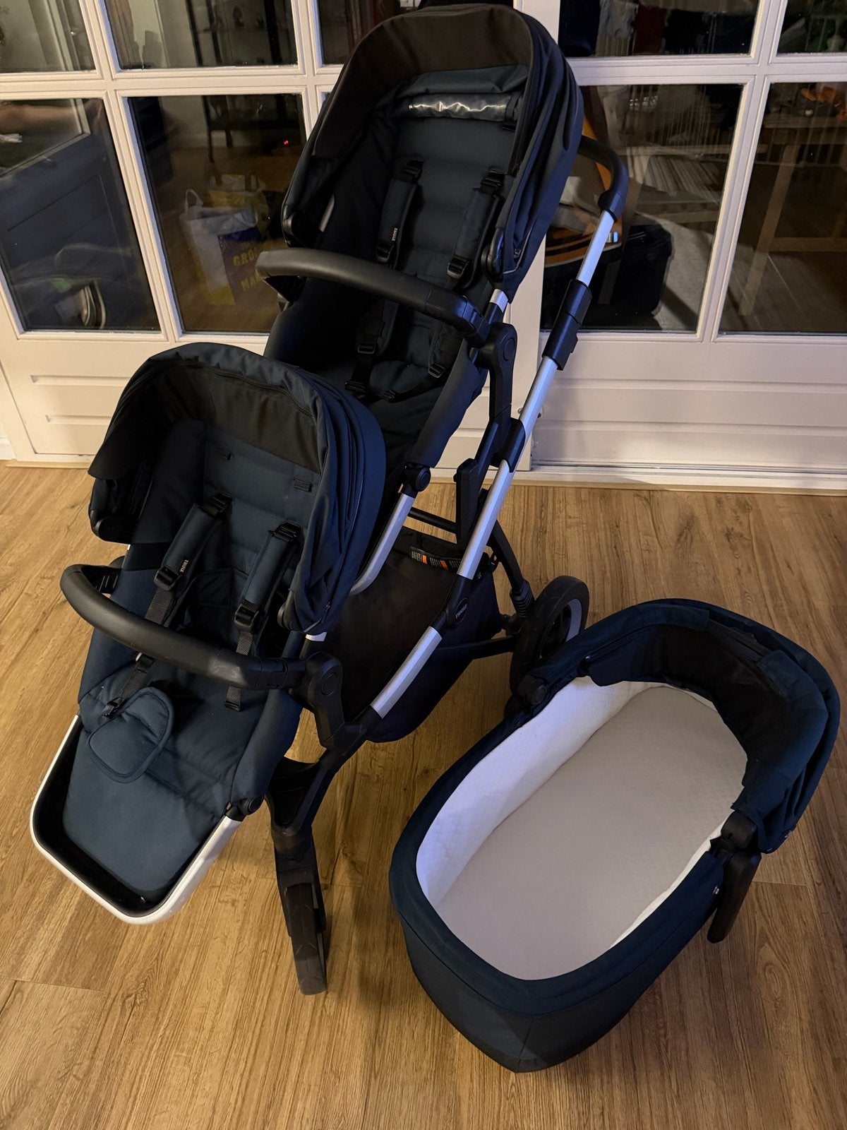 Thule Sleek Duo kinderwagen met alle accessoires + reistas, Gebruikt, Duowagen, Ophalen, Kinderwagen