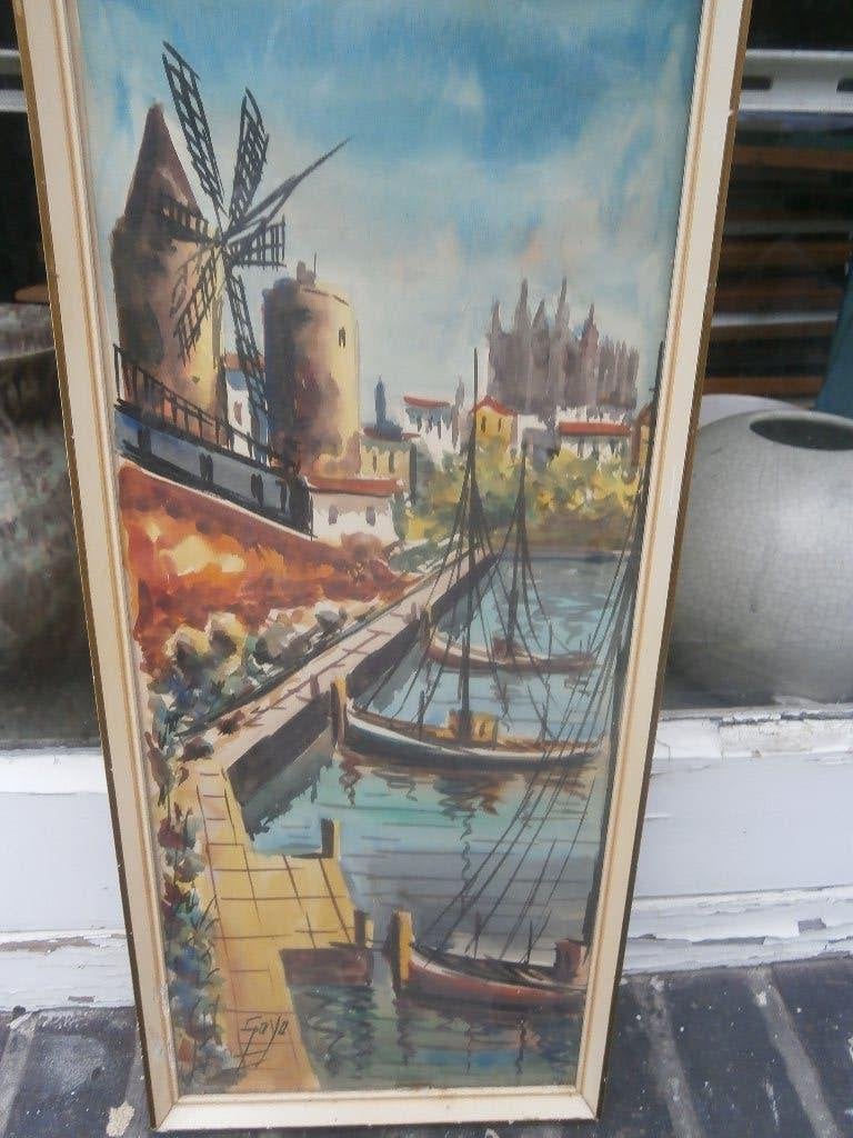 Fantasy Aquarel van Parijs Langs de Seine ??, Ophalen, Schilderij