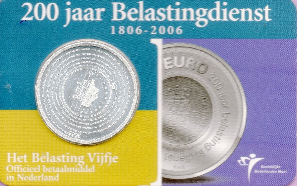 BEATRIX COINCARD 2006 :: 200JAAR BELASTING DIENST ZILVER, Postzegels en Munten, Munten | Nederland, Setje, Koningin Beatrix, Zilver