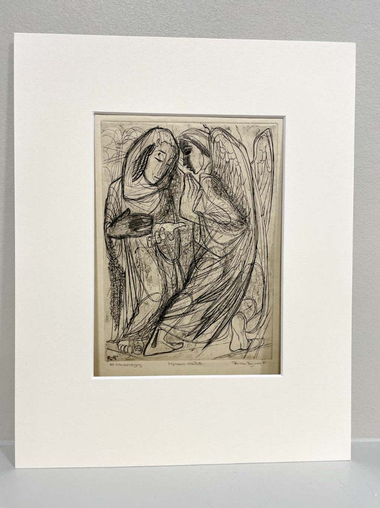 Ru van Rossem (1924-2007) - 'De aankondiging' - Ets, Religie, Gesigneerd, 19 cm, Ophalen of Verzenden