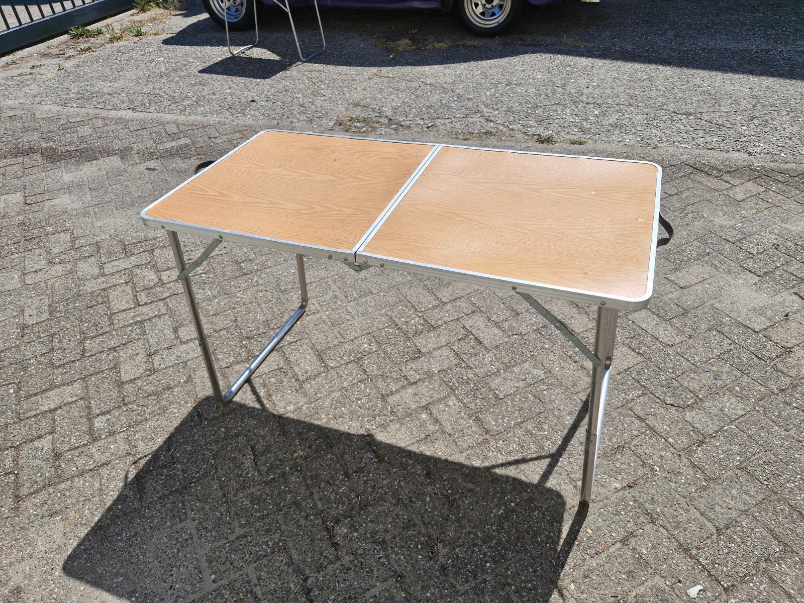 retro vintage dubbele campingtafel licht bruin, Ophalen, Gebruikt, Campingtafel