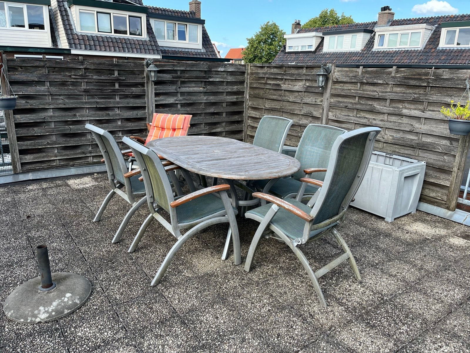 Deze week ophalen -Tuinset: Ovale Houten Tafel met 6 Stoelen, Ophalen, Gebruikt, Ovaal, Hout