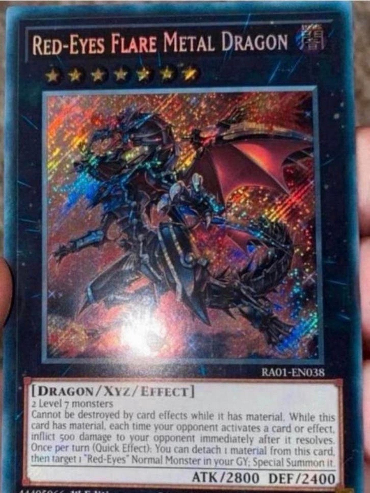 Yu-Gi-Oh! Red Eyes Flare Metal Dragon RA01 1st Edition !, Ophalen of Verzenden, Zo goed als nieuw, Losse kaart, Foil
