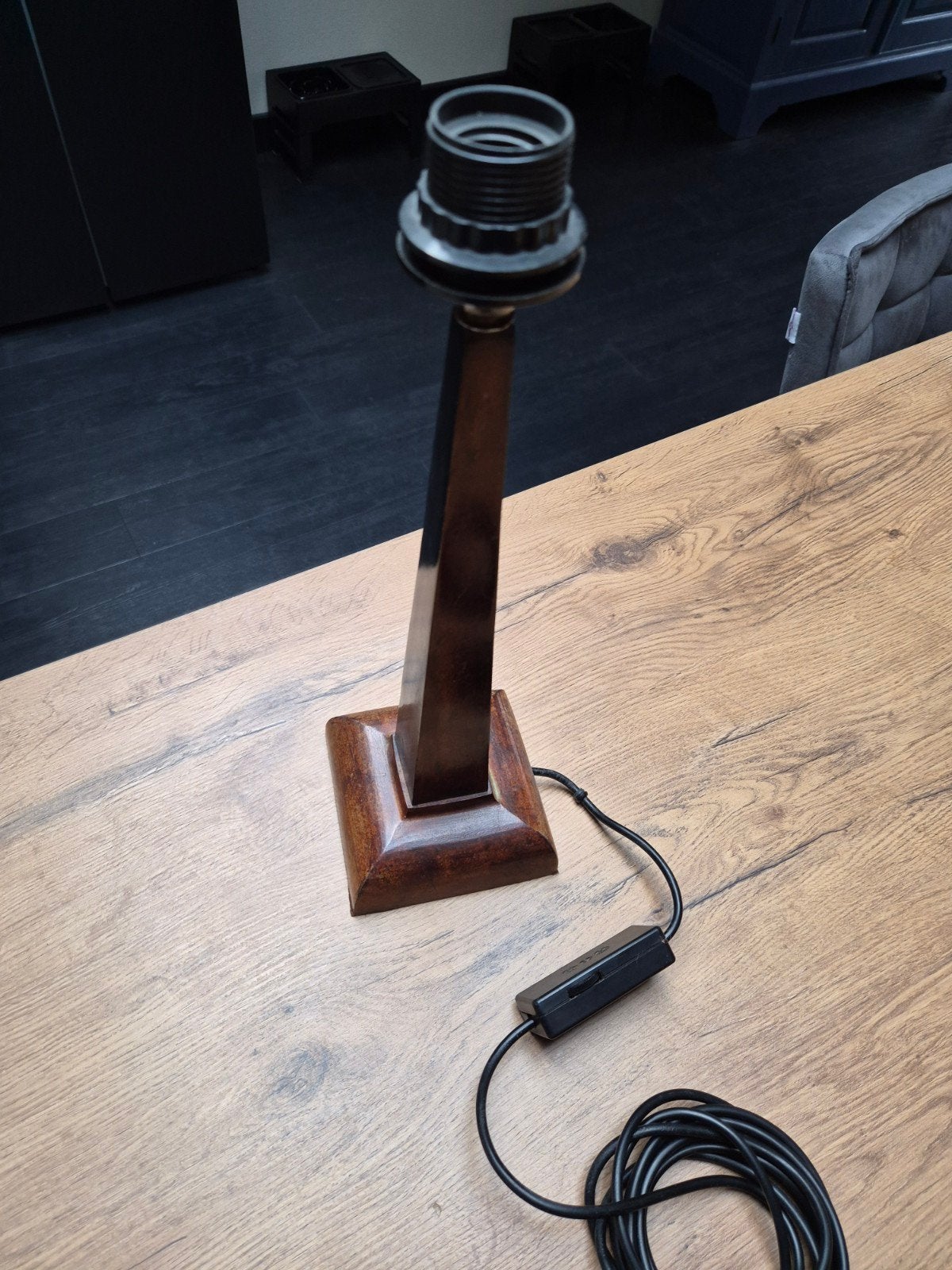 Zware notenkleurige lampenvoet, 40 cm hoog, Ophalen, Hout, Minder dan 50 cm
