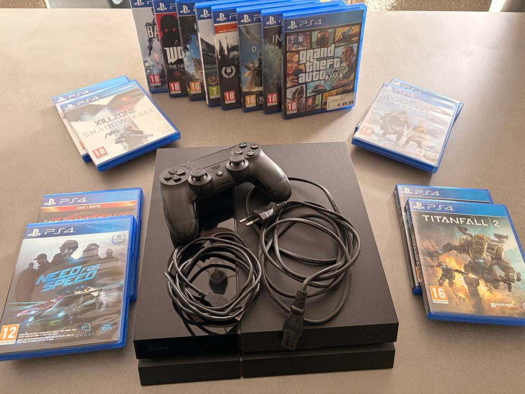PS4 500GB met 1 controller en 16 spellen, Ophalen, Met 1 controller, Original, 500 GB