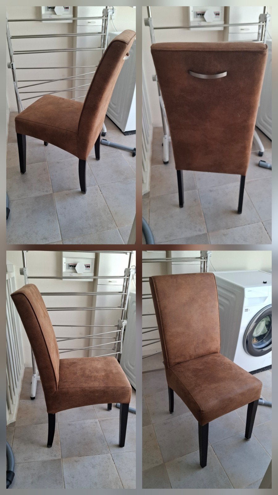 8 eetkamerstoelen, bruin, 1 met losse voorpoot, Ophalen, Gebruikt, Bruin, Stof