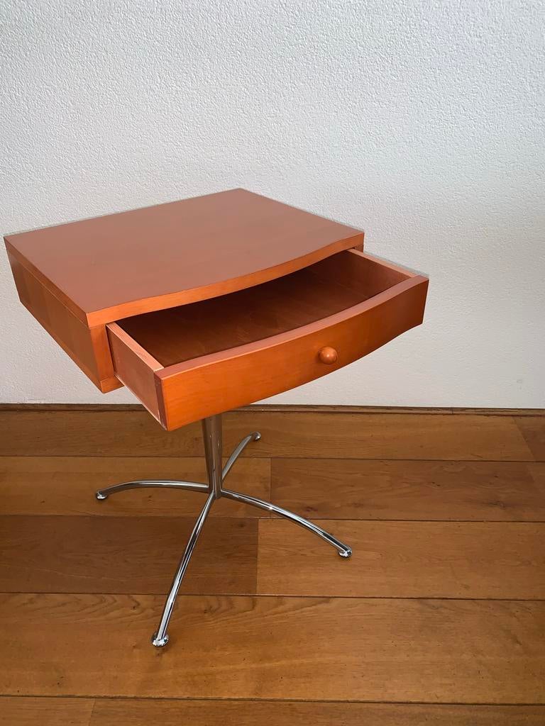 Vintage space age Bijzettafel met Lade - Hout en Chroom, 45 tot 60 cm, Minder dan 55 cm, Ophalen of Verzenden, Zo goed als nieuw