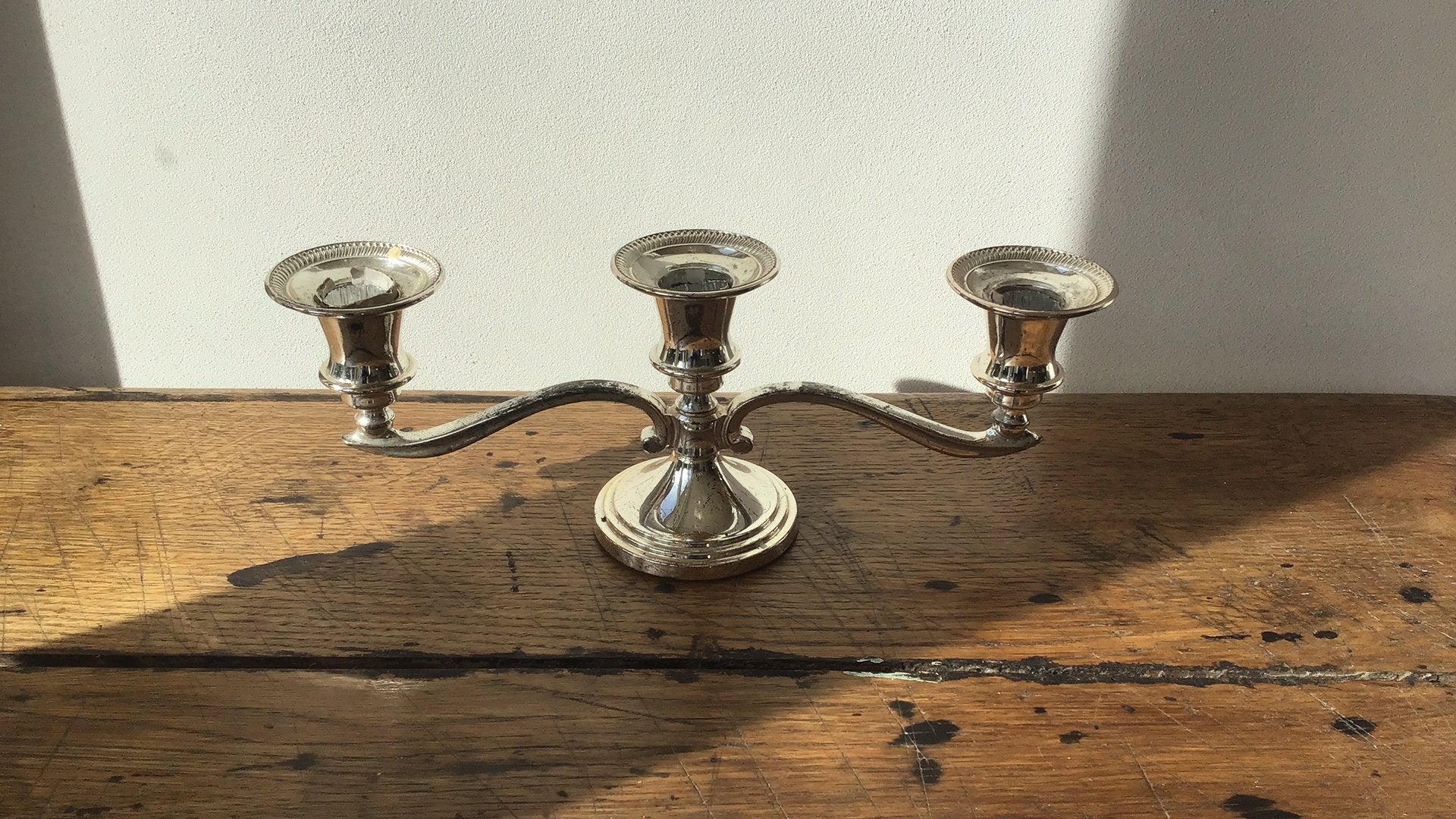 Vintage verzilverde kandelaar, Antiek en Kunst, Ophalen of Verzenden, Zilver
