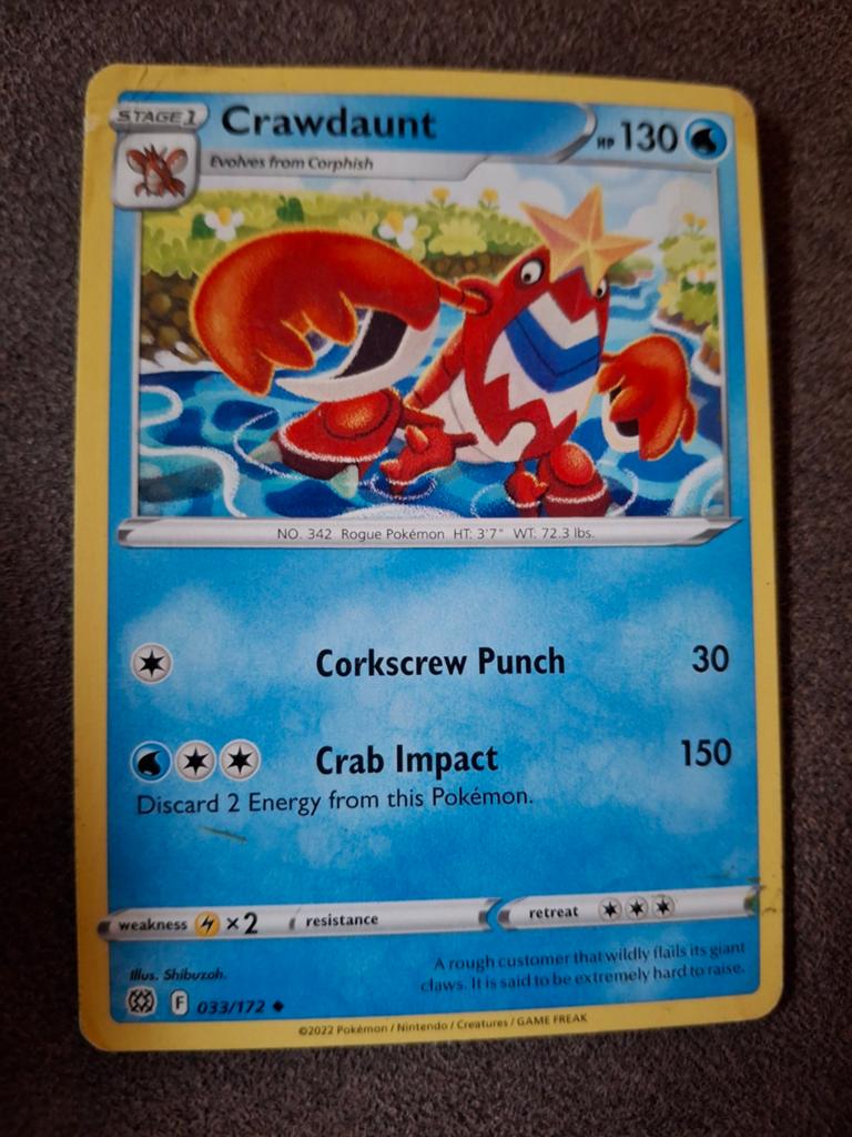 Crawdaunt Pokémon Kaart - F 033/172, Ophalen of Verzenden, Gebruikt, Losse kaart