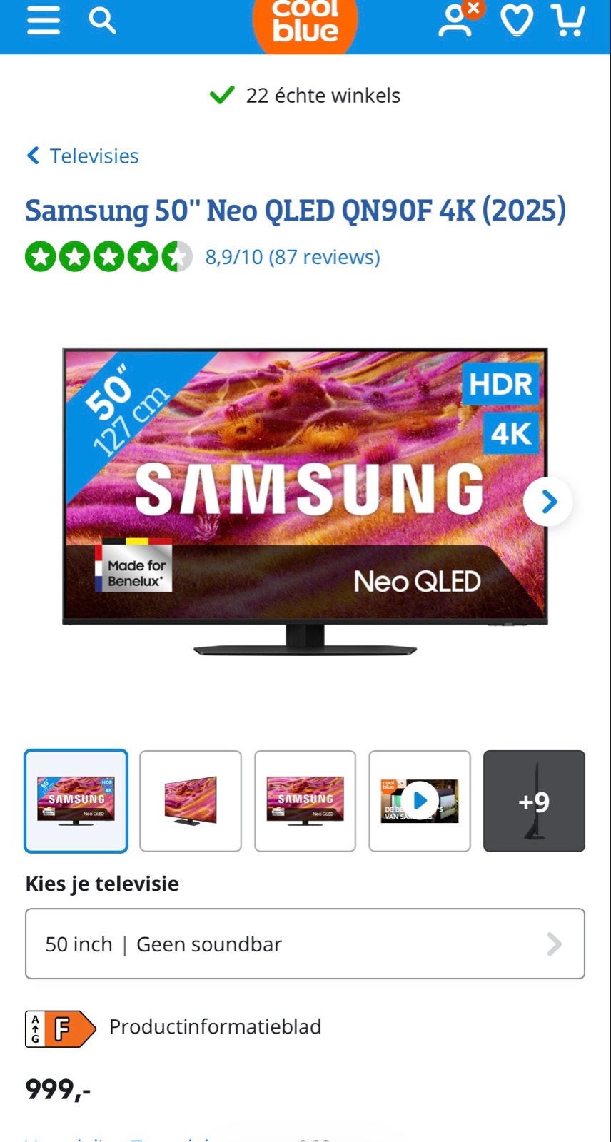 Samsung 50" Neo QLED QN90F 4K (2025) NIEUW, Audio, Tv en Foto, Ophalen, QLED, Nieuw, 120 Hz