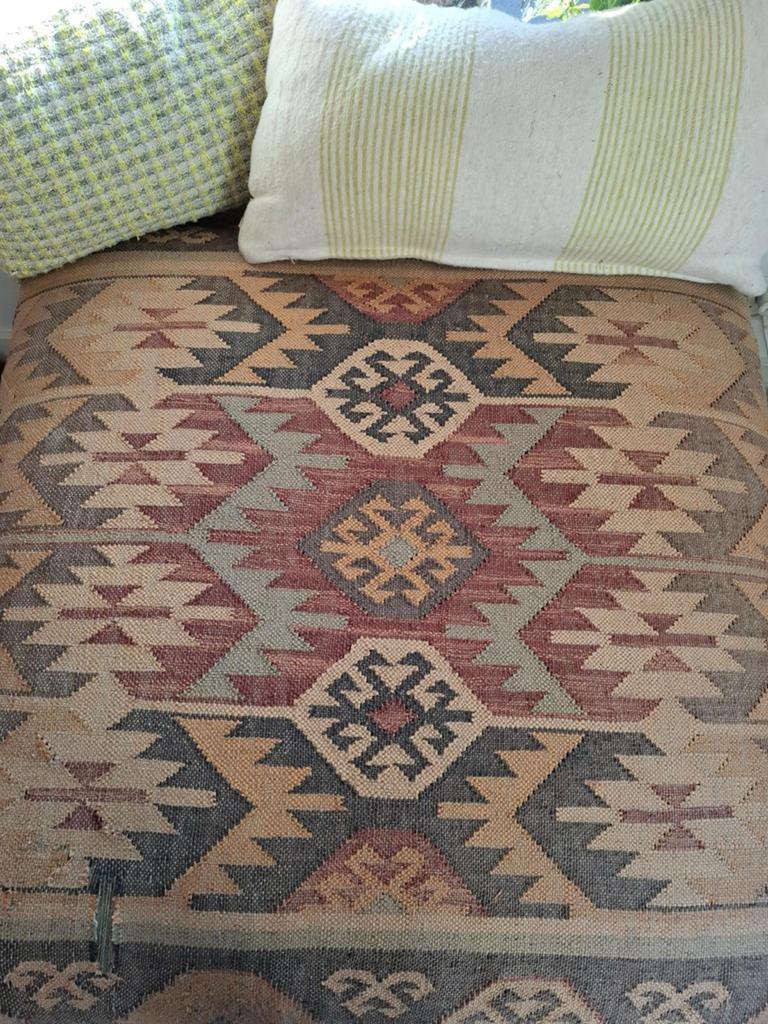 Ottomaanse Boho Kelim Poef, Gebruikt, Stof, Rechthoekig, 50 tot 75 cm