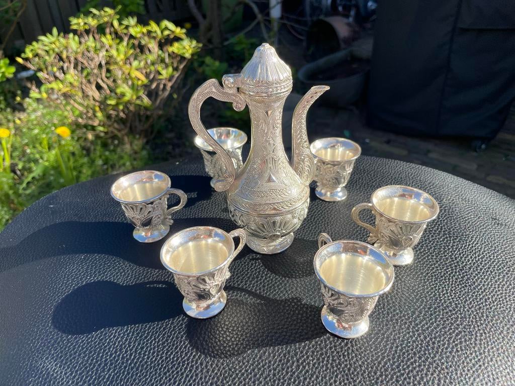Turks koffie- of theesetje, zilverkleurig, Ophalen of Verzenden