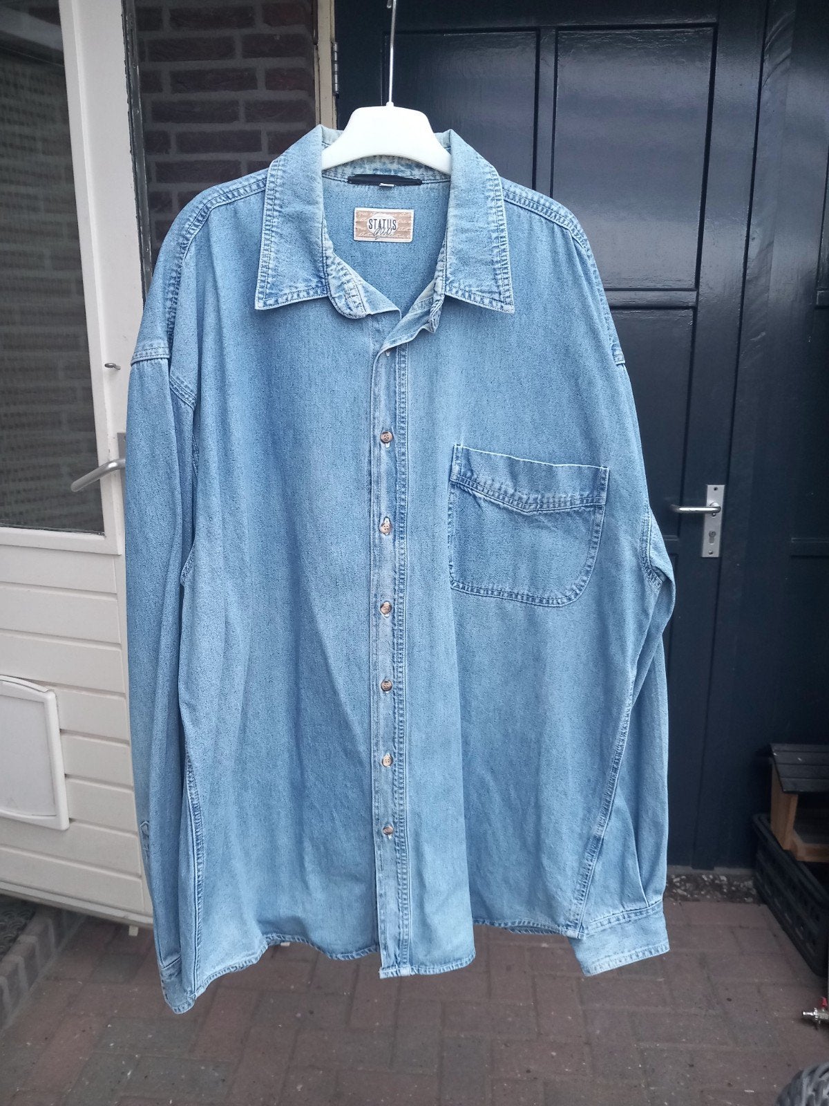 Vintage Status QWO spijkeroverhemd XXL, Kleding | Heren, Overhemden, Zo goed als nieuw, Blauw, Ophalen of Verzenden