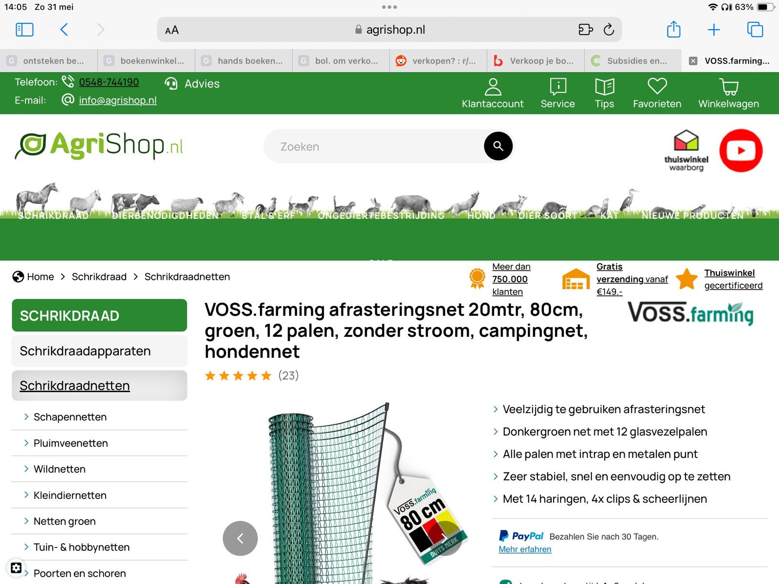 Omheiningsnet groen- hondennet,- campingnet 80hoog, Ophalen, Nieuw