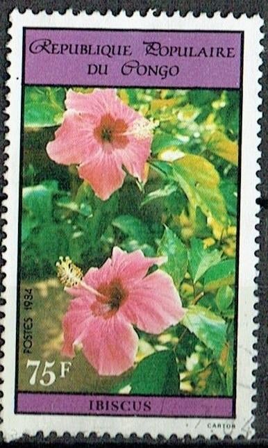 Congo 1984 Bloemen Hybiscus, Verzenden, Gestempeld, Dier of Natuur