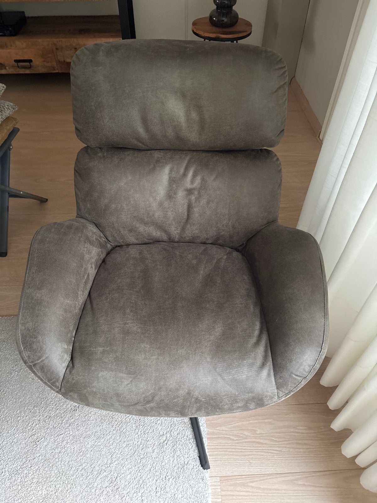 Draaistoel legergroen - suede stof, Huis en Inrichting, Fauteuils, Ophalen of Verzenden, Zo goed als nieuw, Stof, 75 tot 100 cm
