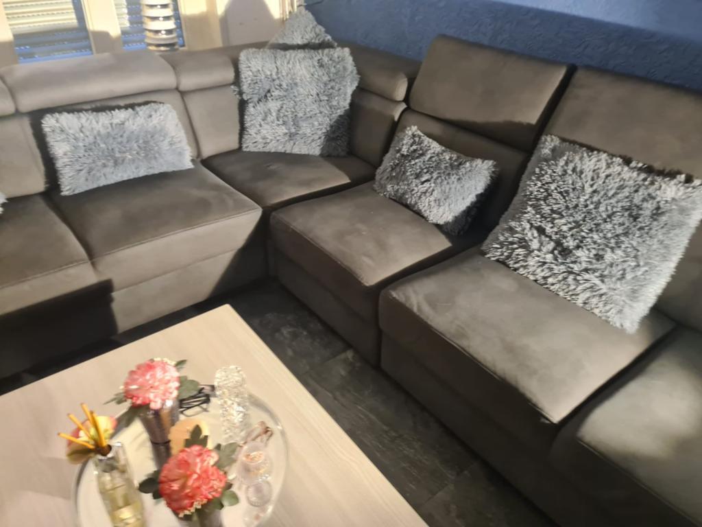 Grjjs suede hoekbank, Huis en Inrichting, Banken | Bankstellen, Ophalen, Zo goed als nieuw, Vierpersoons of meer, Stof