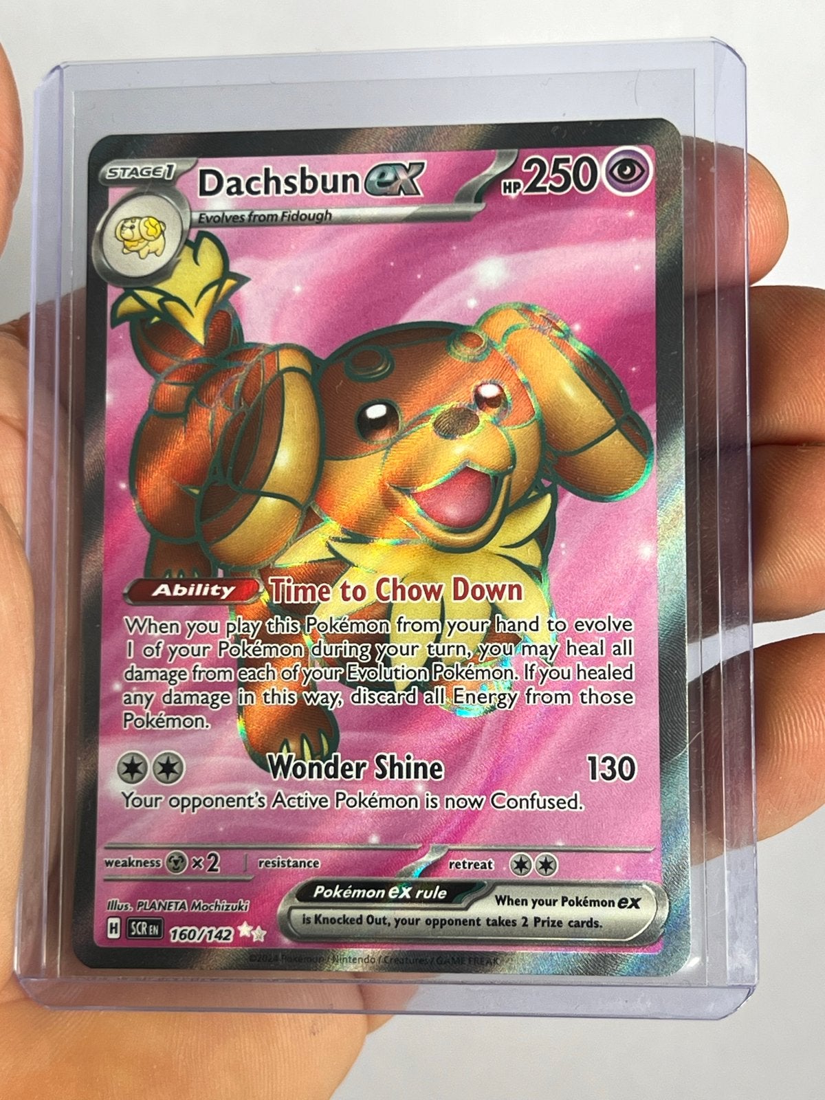 Dachsbun ex 160/142 Scarlet & Violet Pokémon kaart, Ophalen of Verzenden, Zo goed als nieuw, Losse kaart, Foil