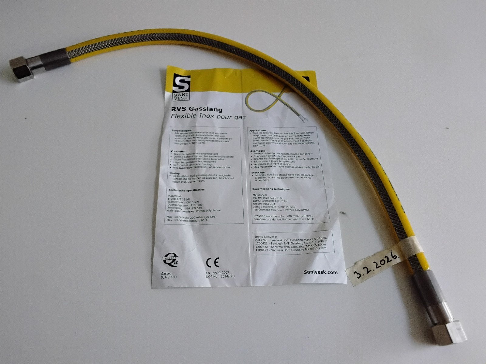 Rvs gasslang 75 cm, Ophalen, Zo goed als nieuw