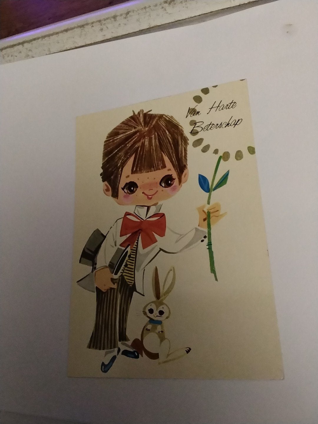Vintage Beterschap Kaart met Jongen en Konijn, Ophalen of Verzenden