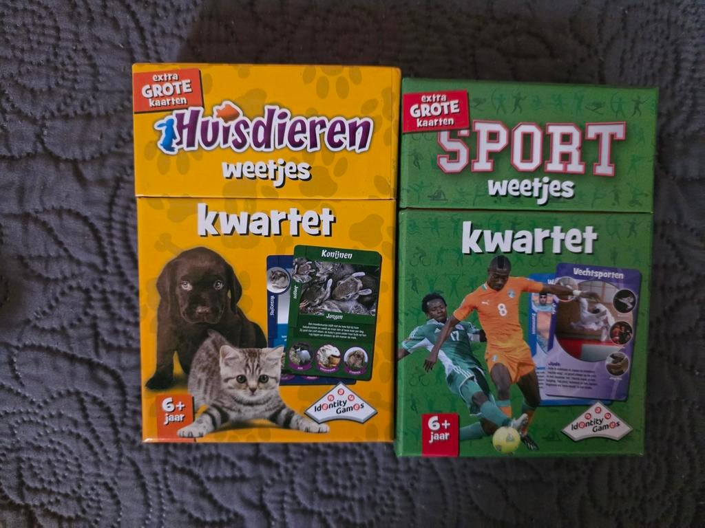 Kwartetspel: Huisdieren Weetjes & Sport Weetjes (2-pack), Vijf spelers of meer, Ophalen of Verzenden, Zo goed als nieuw, Identity Games