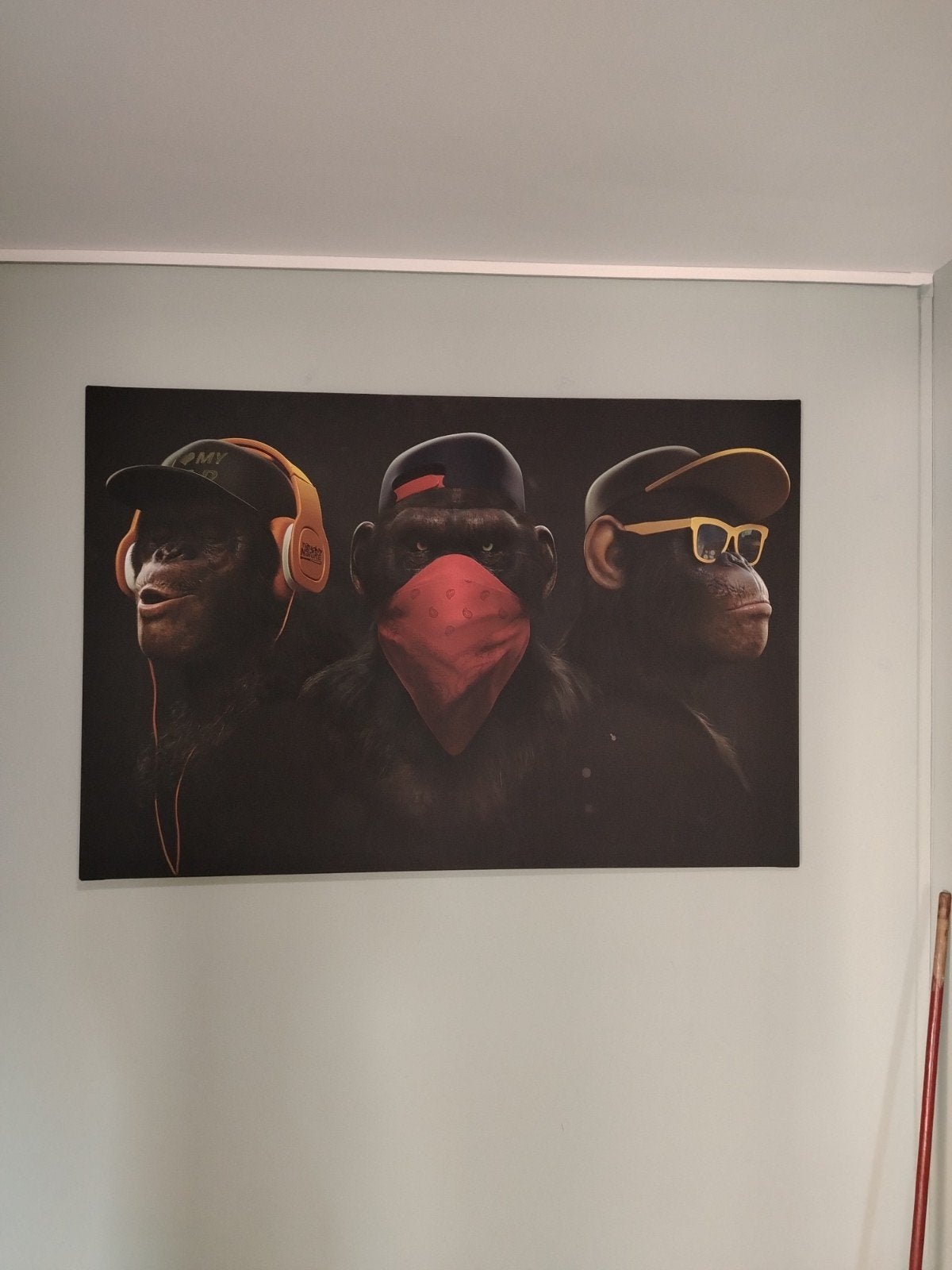 Modern schilderij 'Drie Wijze Apen' op canvas, Ophalen, Op houten frame, Dieren, Print