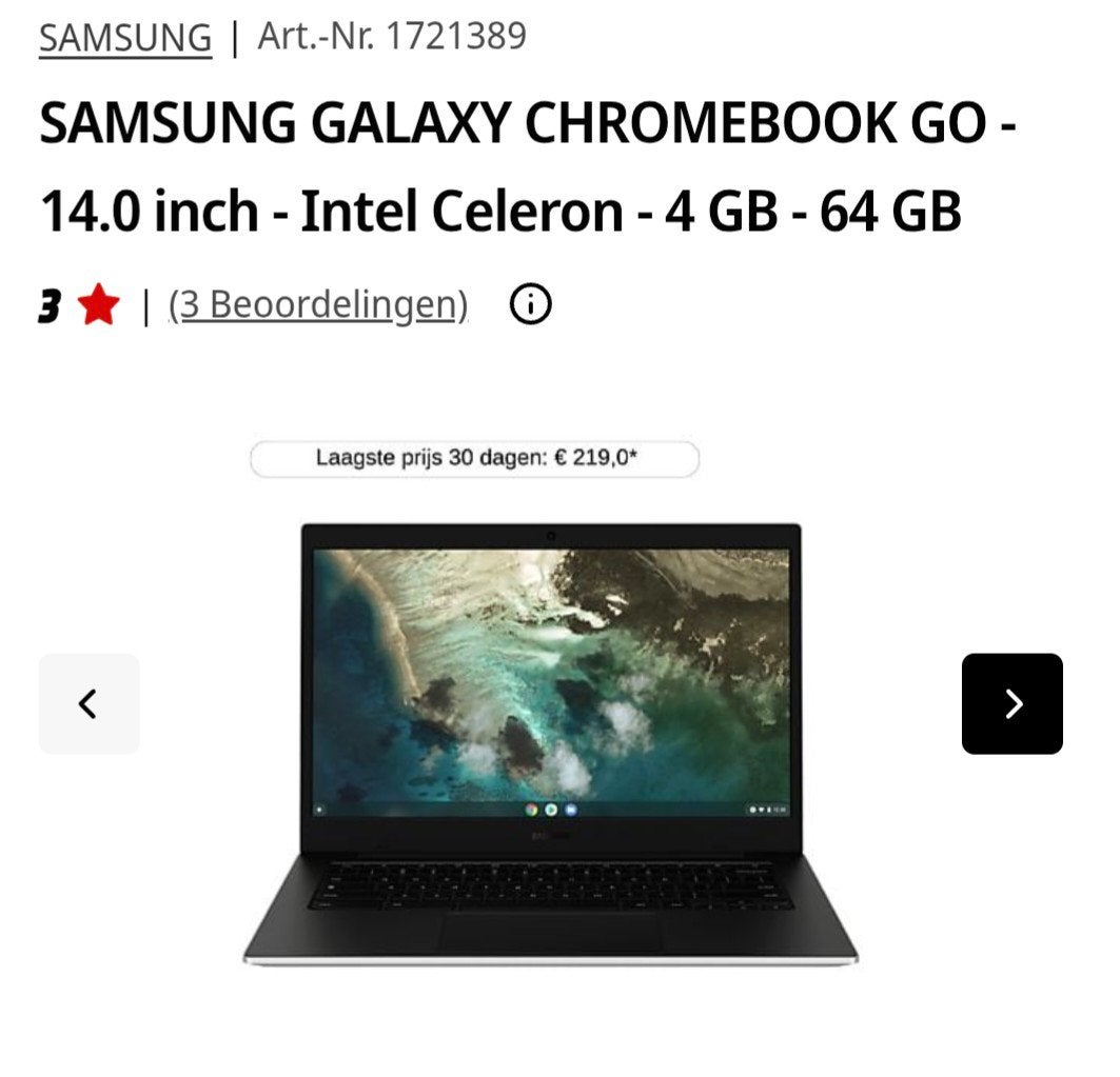 Samsung galaxy chromebook go, 14 inch, 4 GB of minder, 64 GB, Nieuw
