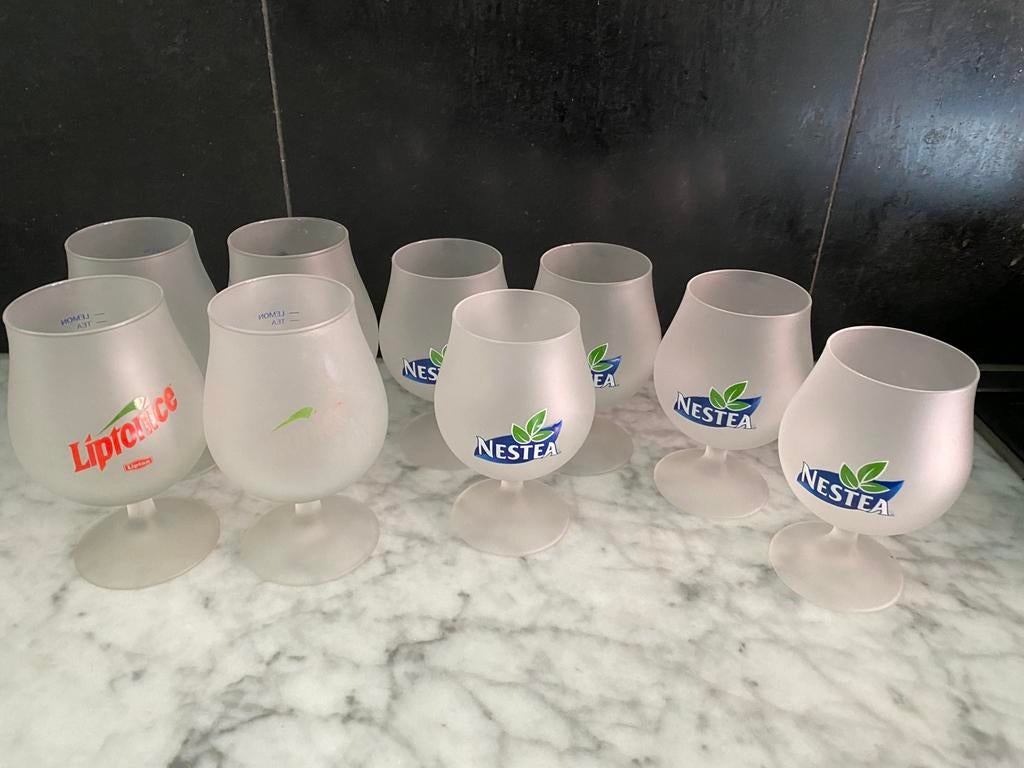Gratis 4 Liptonice & 5 Nestea glazen, Verzamelen, Glas en Borrelglaasjes, Ophalen, Zo goed als nieuw, Frisdrankglas