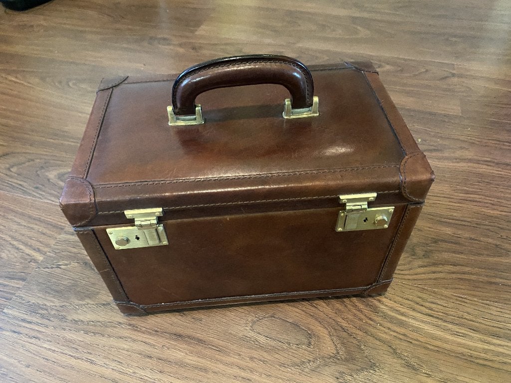 Leren beautycase, Gebruikt, Bruin, Met slot, Ophalen of Verzenden