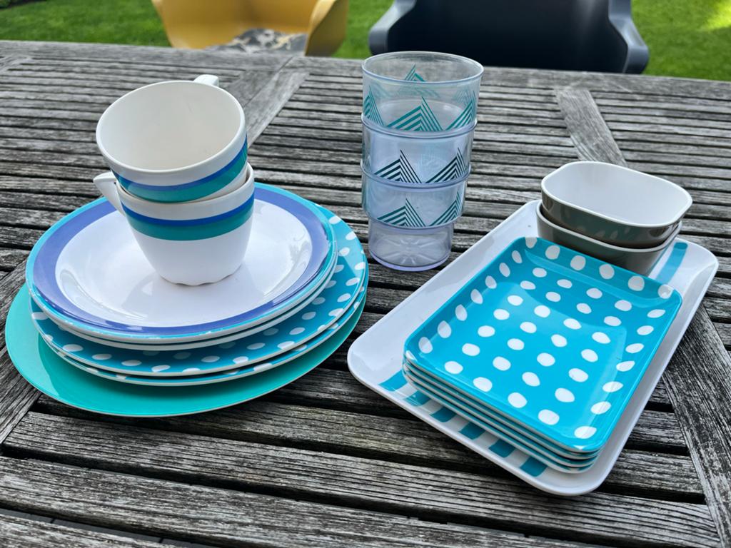 Vintage servies set - borden, kommen, kopjes, glazen, Overige materialen, Gebruikt, Ophalen of Verzenden, Overige stijlen