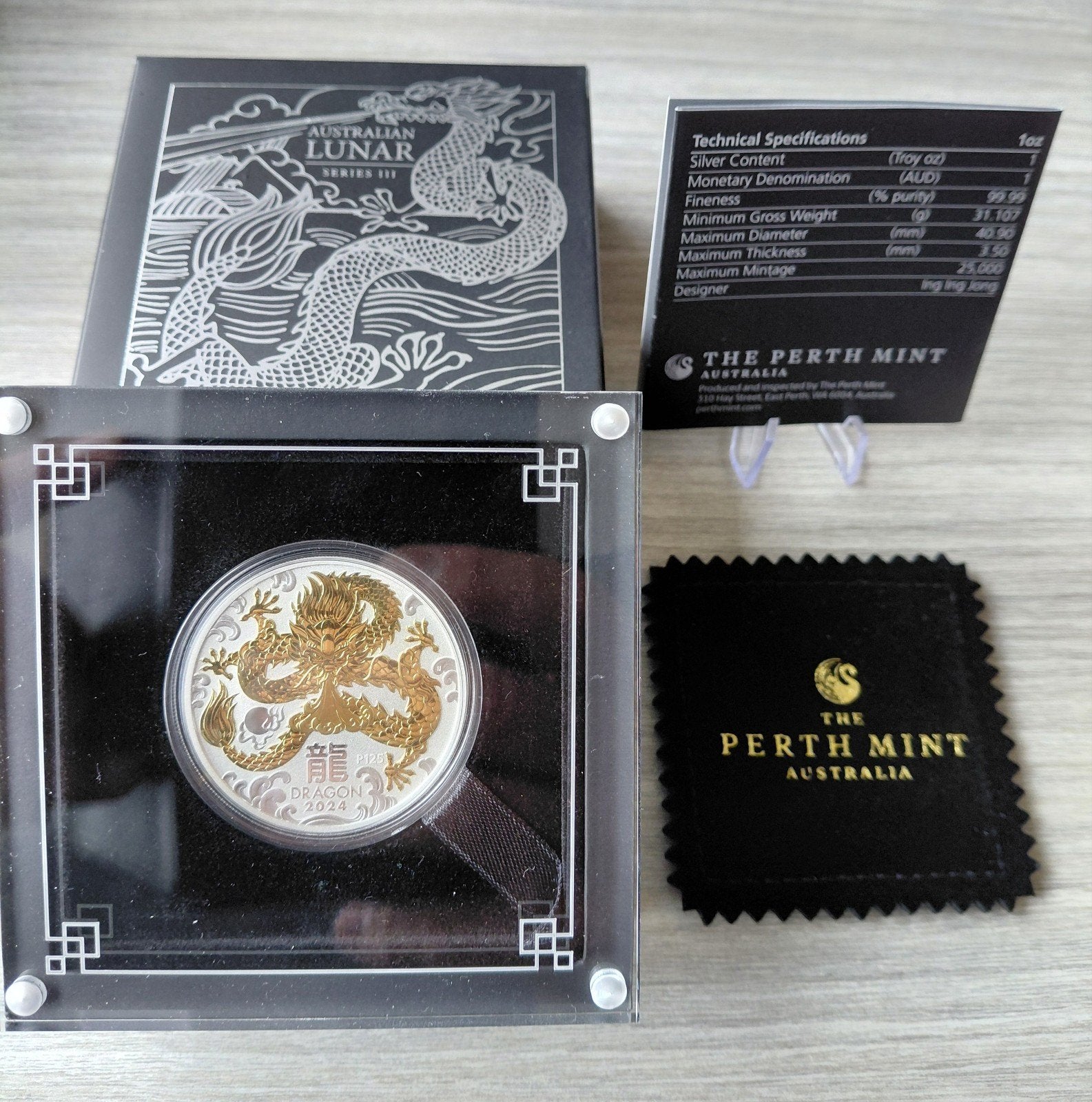 2024 Australie Lunar Dragon Gilded 1 oz zilver, Ophalen of Verzenden, Zilver