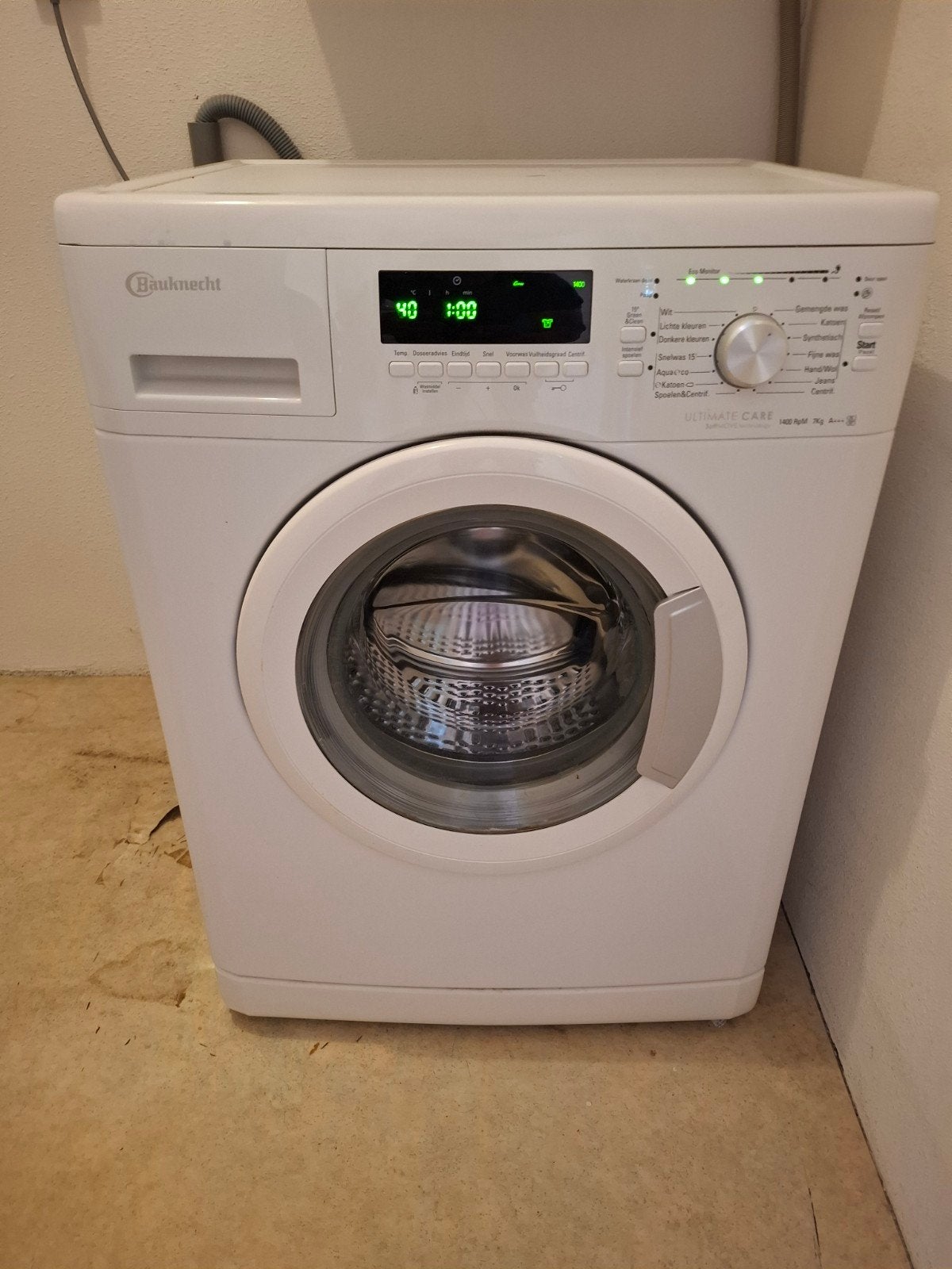 Bauknecht Ultimate Care Wasmachine 7kg A+++ 1400 toeren, Ophalen, Gebruikt, Handwasprogramma, 85 tot 90 cm