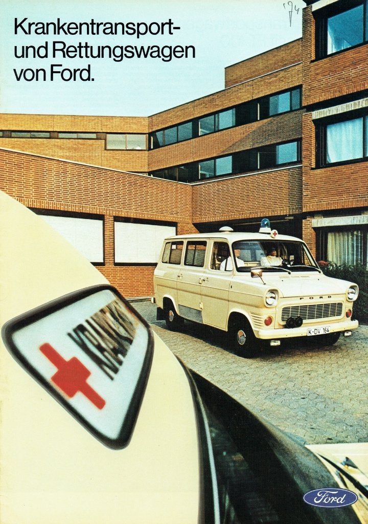 Folder Ford Krankentransport- und Rettungswagen (Duits 1973), Verzenden, Gelezen, Ford